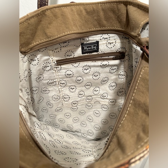 Myra Bag Tote Canvas and Leather Shoulder Strap Zipped Bag - NWT - Picture 11 of 16